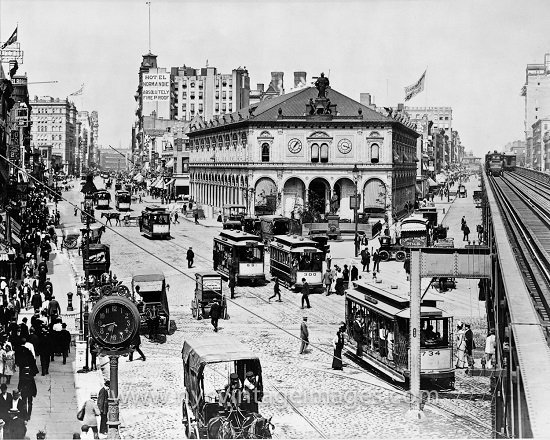 first and broadway near the financial district of NYC, New York to the coast of California 